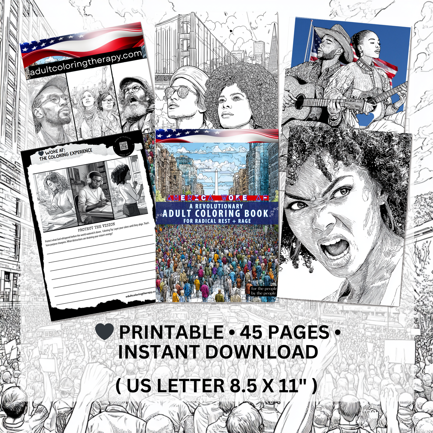 AMERICA WOKE AF Adult Coloring Book | Stress Relief & Activism - Digital Download