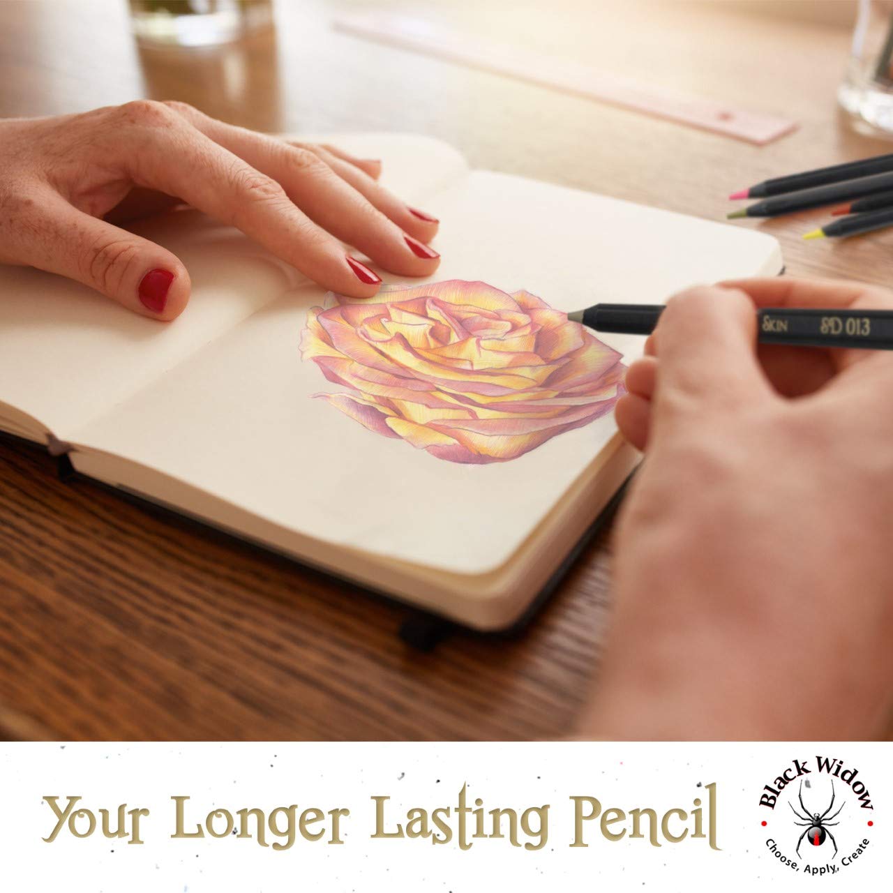 Black Widow Skin Tone Colored Pencils for Adult Coloring Books – 12 Soft Core Color Pencils for Portraits and Skintone Artists – Complete Range with Lightfast Ratings