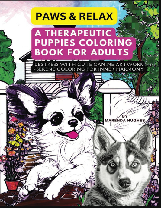 Paws and Relax: A Therapeutic Puppies Coloring Book for Adults: Destress with Cute Canine Artwork - Serene Coloring for Inner Harmony