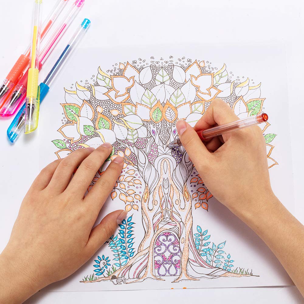 Aen Art Glitter Gel Pens Colored Fine Tip Markers with 40% More Ink for Adult Coloring Books, Drawing and Doodling (24 Colors)