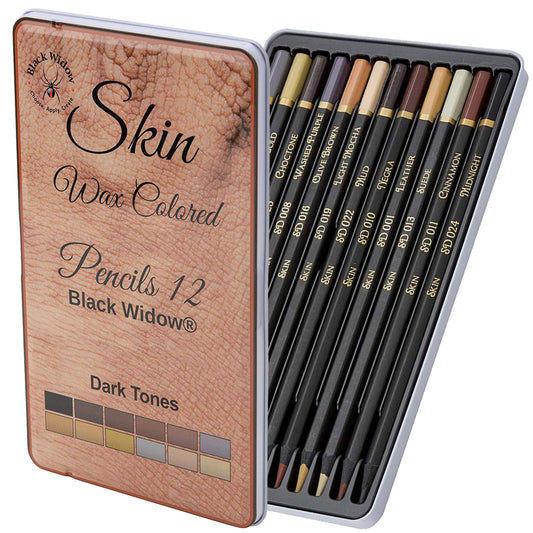 Black Widow Skin Tone Colored Pencils for Adult Coloring Books – 12 Soft Core Color Pencils for Portraits and Skintone Artists – Complete Range with Lightfast Ratings