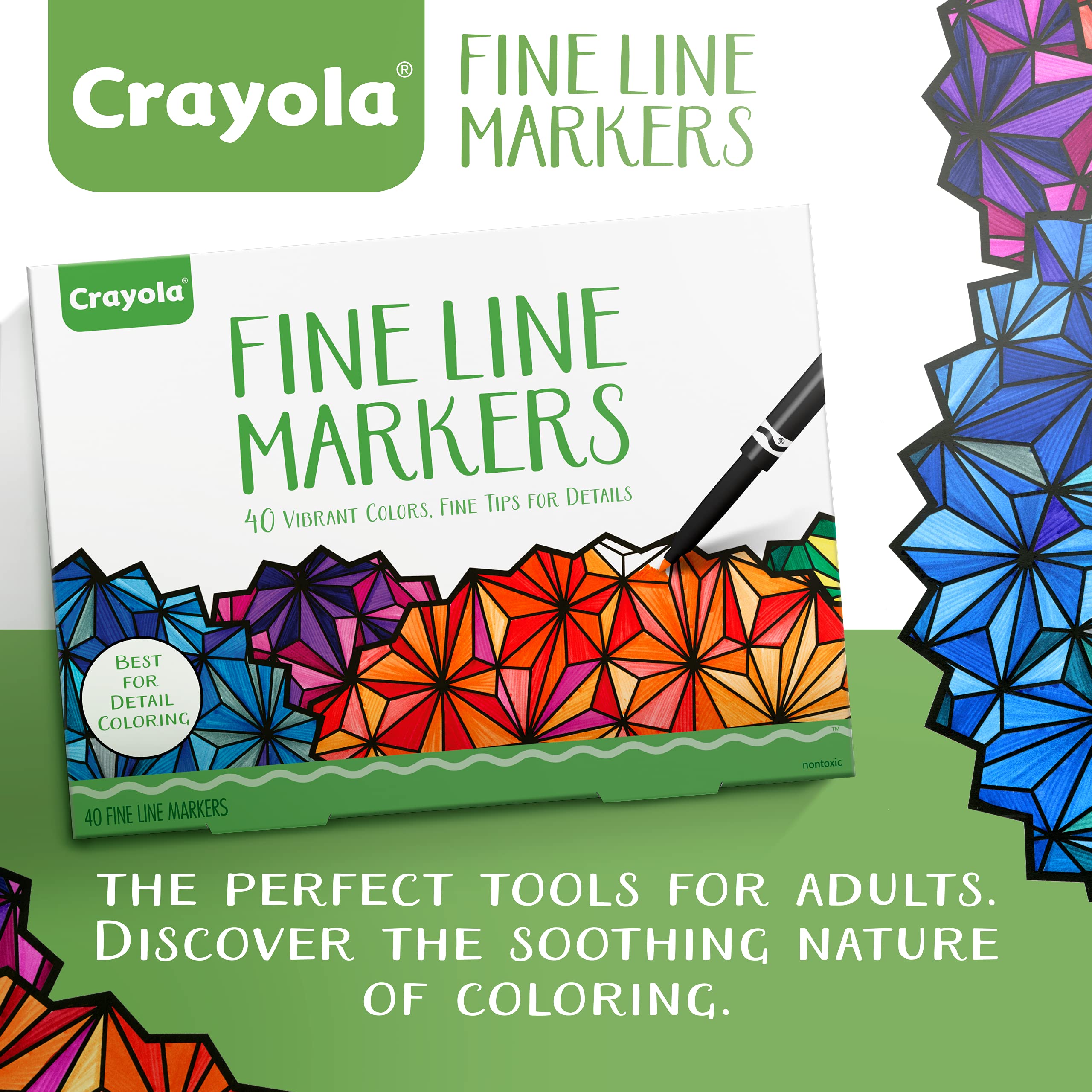 Crayola Fine Line Markers for Adults (40ct), Skinny Marker Set for Adult Coloring Books, Aesthetic Art Supplies, Stress Relief Activity, Coloring Supplies